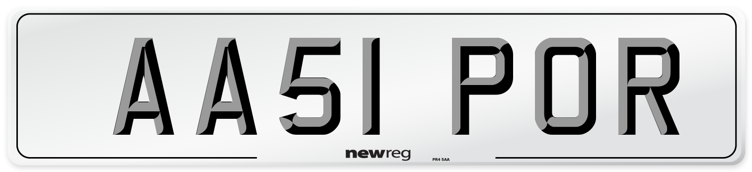AA51 POR Number Plate from New Reg